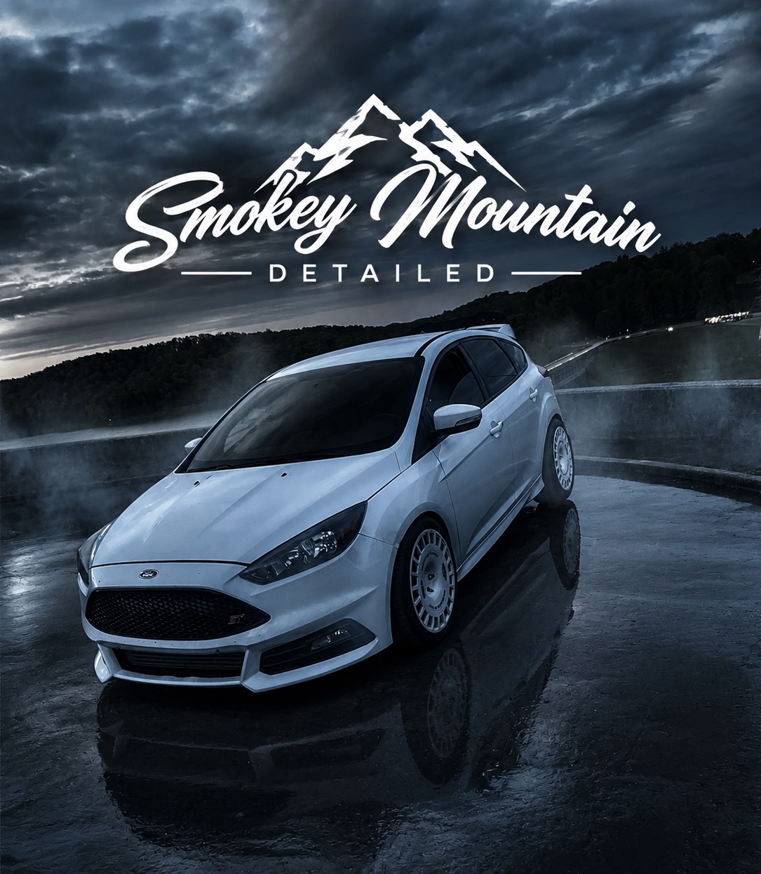 Smokey Mountain Detailed showcase vehicle on a wet overlook under dramatic mountain skies.